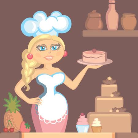 ponia, blond, virėjas, tortas, moteris, virtuvė Klavapuk - Dreamstime