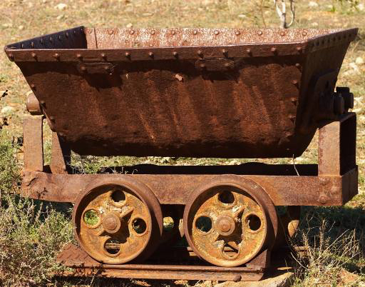 krepšelį, mano, geležies, traukinys, senas, rūdys Clearviewstock