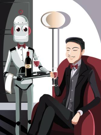 robotas, žmogus, vynas, stiklas Artisticco Llc - Dreamstime