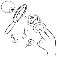 Pixwords Vaizdas su objektyvas, padidinimo stiklas, žiedai, deimantai, doleris, ženklas, rankų John Takai - Dreamstime