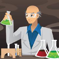 Pixwords Vaizdas su mokslininkas chemikas, buteliai, žalia, raudona, mišinys Artisticco Llc - Dreamstime