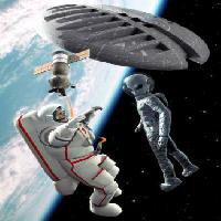 Pixwords Vaizdas su erdvėje, užsienietis, astronautas, palydovinės, erdvėlaivis, žemė, kosmosas Luca Oleastri - Dreamstime
