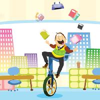 Pixwords Vaizdas su vyras, joggler, monoklis, telefonas, žongliruoti, ratų Zuura - Dreamstime