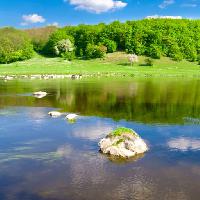 vandens, žalia, ežeras, miškas, rock, dangus, debesys Oleksandr Kalyna (Alexkalina)