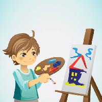 vaikas, vaikas, piešinys, teptukas, drobė, namas Artisticco Llc - Dreamstime